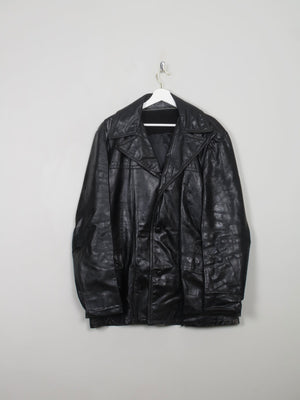 Men's Vintage Black Leather Jacket L - The Harlequin