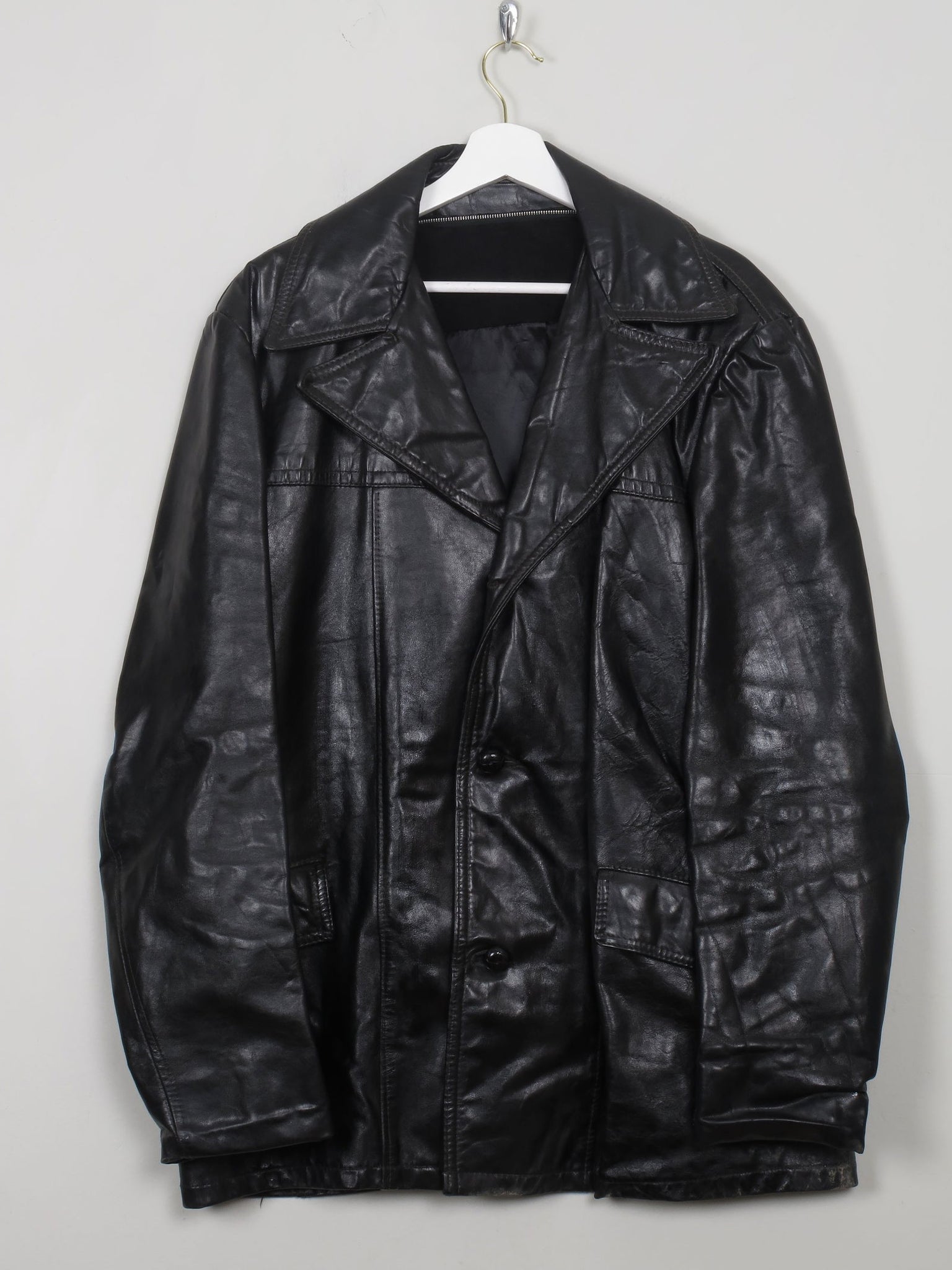 Men's Vintage Black Leather Jacket L - The Harlequin