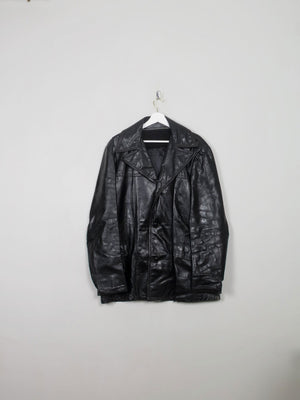 Men's Vintage Black Leather Jacket L - The Harlequin