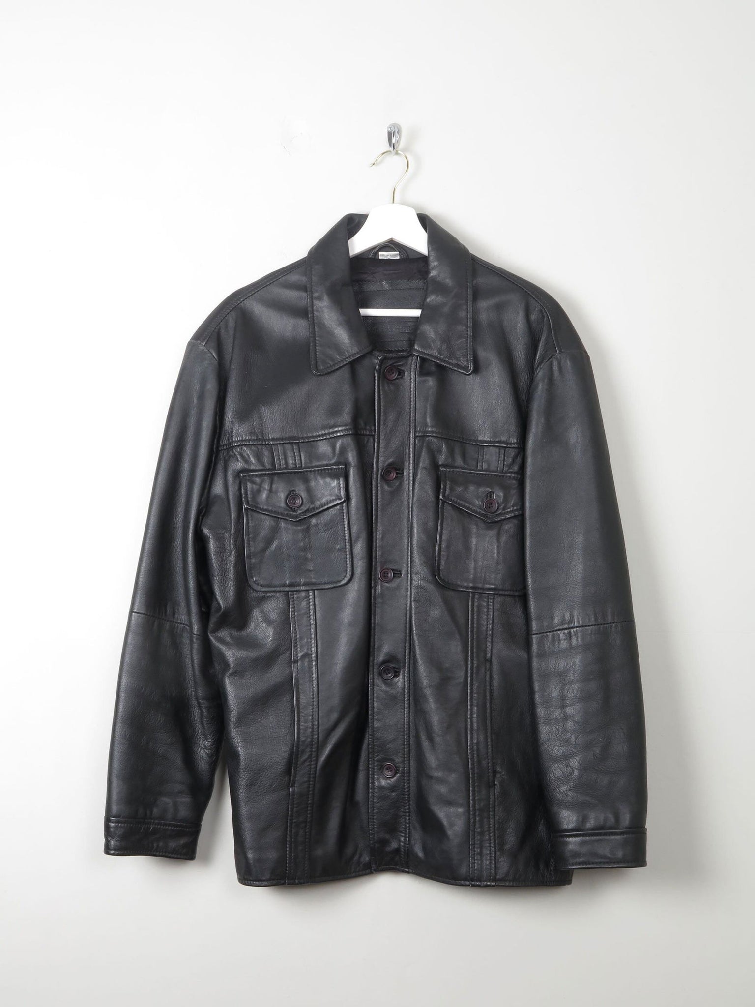 Men's Vintage Black Leather Jacket M - The Harlequin