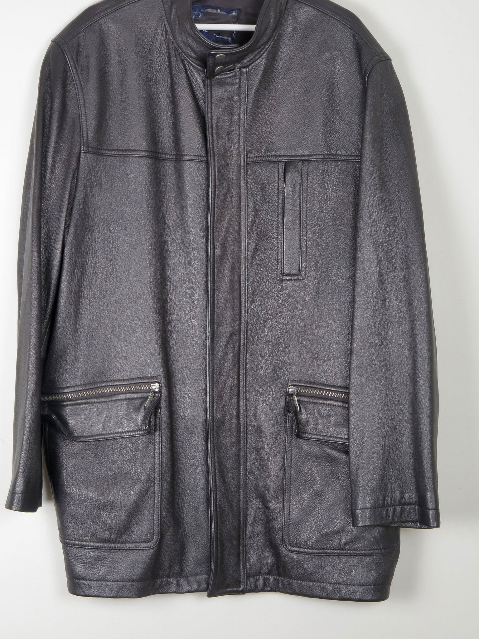 Men’s Vintage Black Leather Parka Style Long Jacket L - The Harlequin