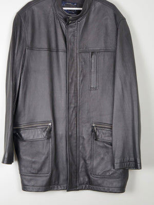 Men’s Vintage Black Leather Parka Style Long Jacket L - The Harlequin