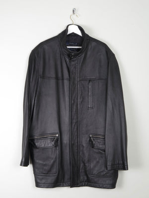 Men’s Vintage Black Leather Parka Style Long Jacket L - The Harlequin