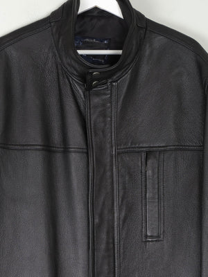 Men’s Vintage Black Leather Parka Style Long Jacket L - The Harlequin