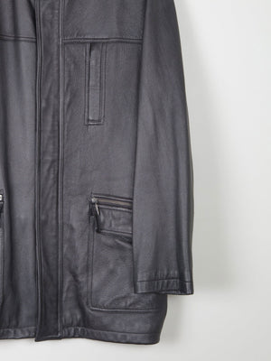 Men’s Vintage Black Leather Parka Style Long Jacket L - The Harlequin