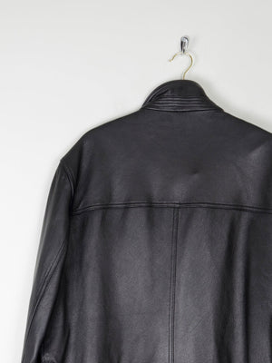 Men’s Vintage Black Leather Parka Style Long Jacket L - The Harlequin