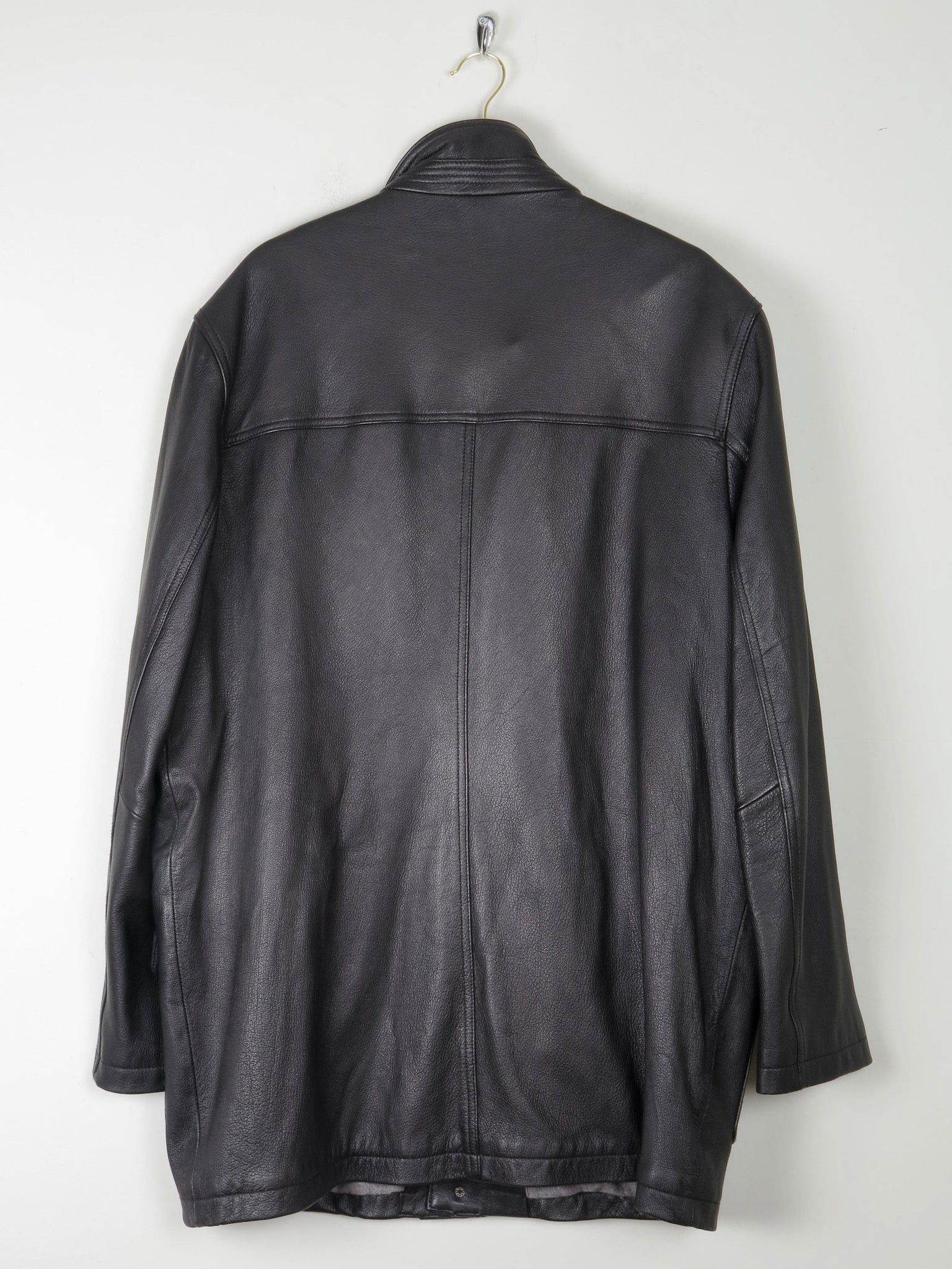 Men’s Vintage Black Leather Parka Style Long Jacket L - The Harlequin
