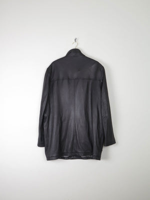 Men’s Vintage Black Leather Parka Style Long Jacket L - The Harlequin