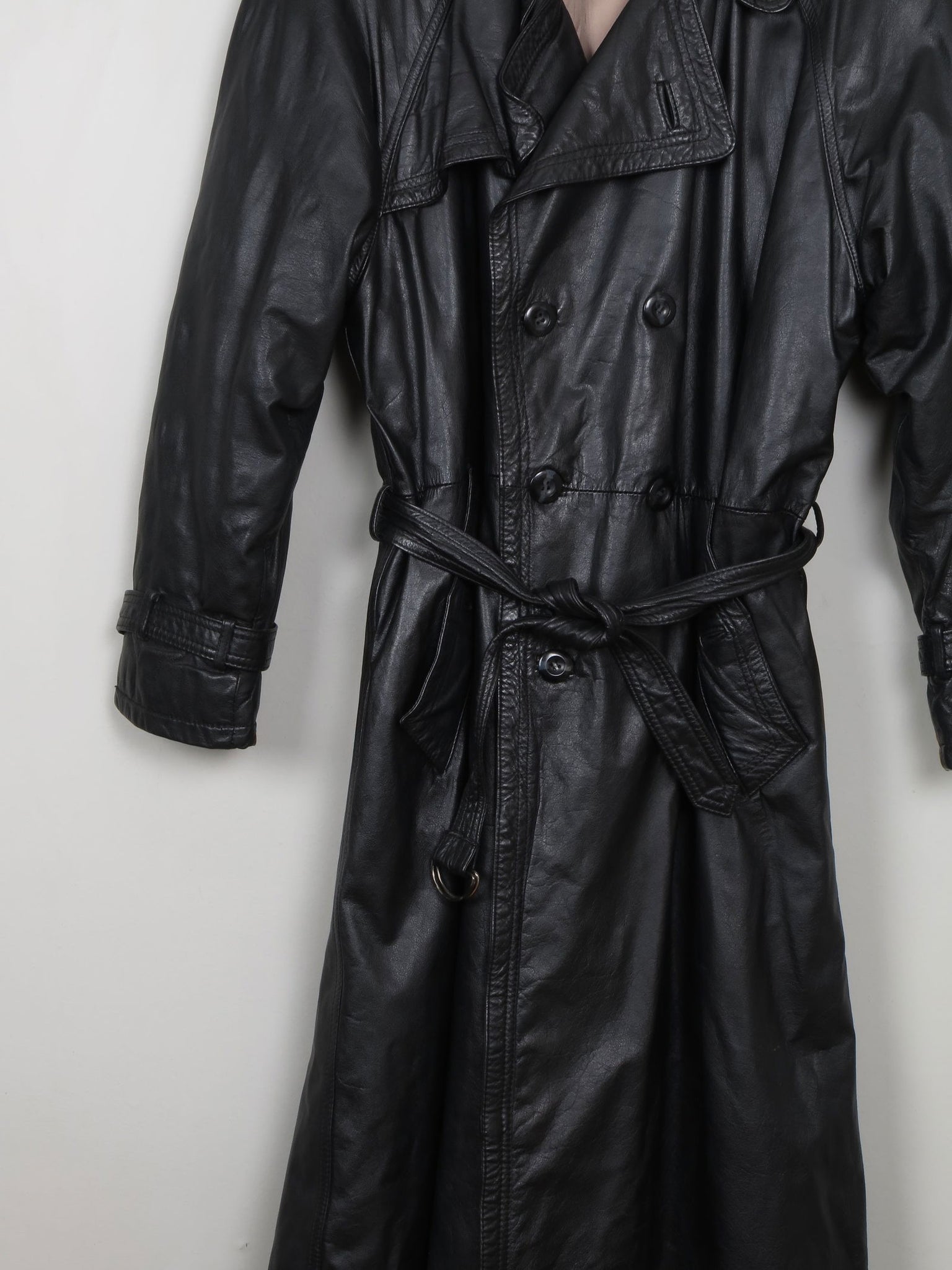 Men's Vintage Black Leather Trench Coat M/L - The Harlequin
