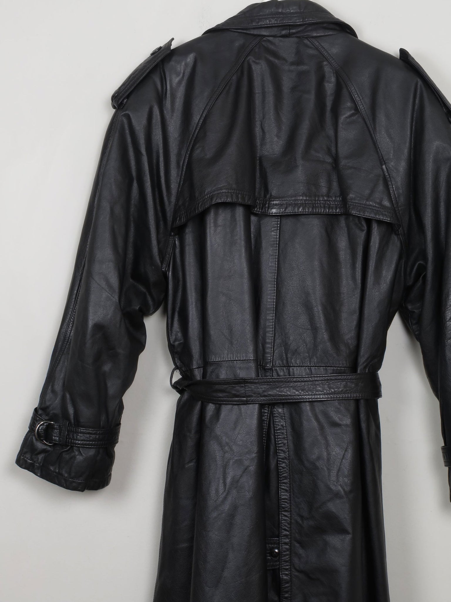 Men's Vintage Black Leather Trench Coat M/L - The Harlequin