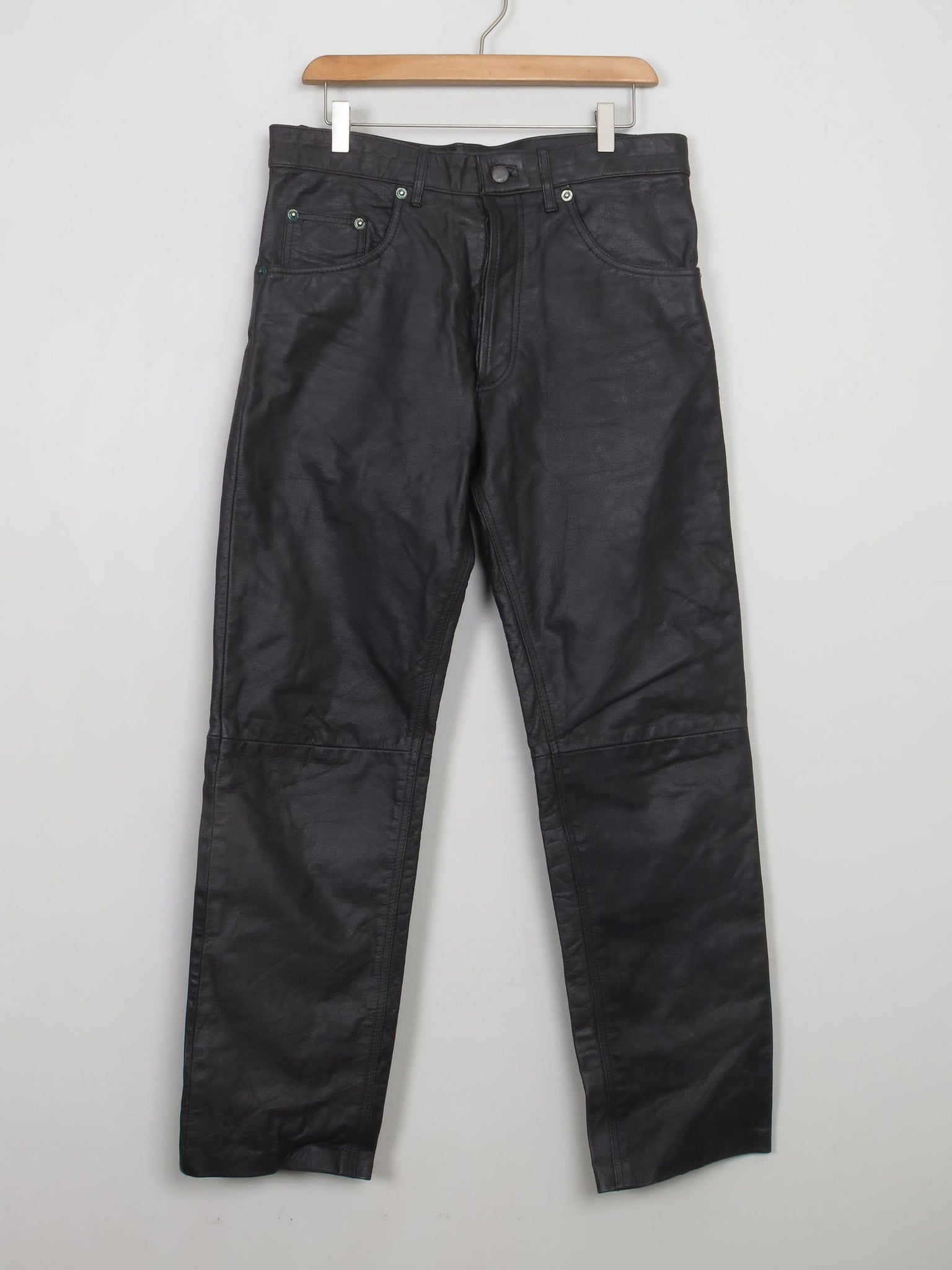 Men's Vintage Black Leather Trousers 34W - The Harlequin