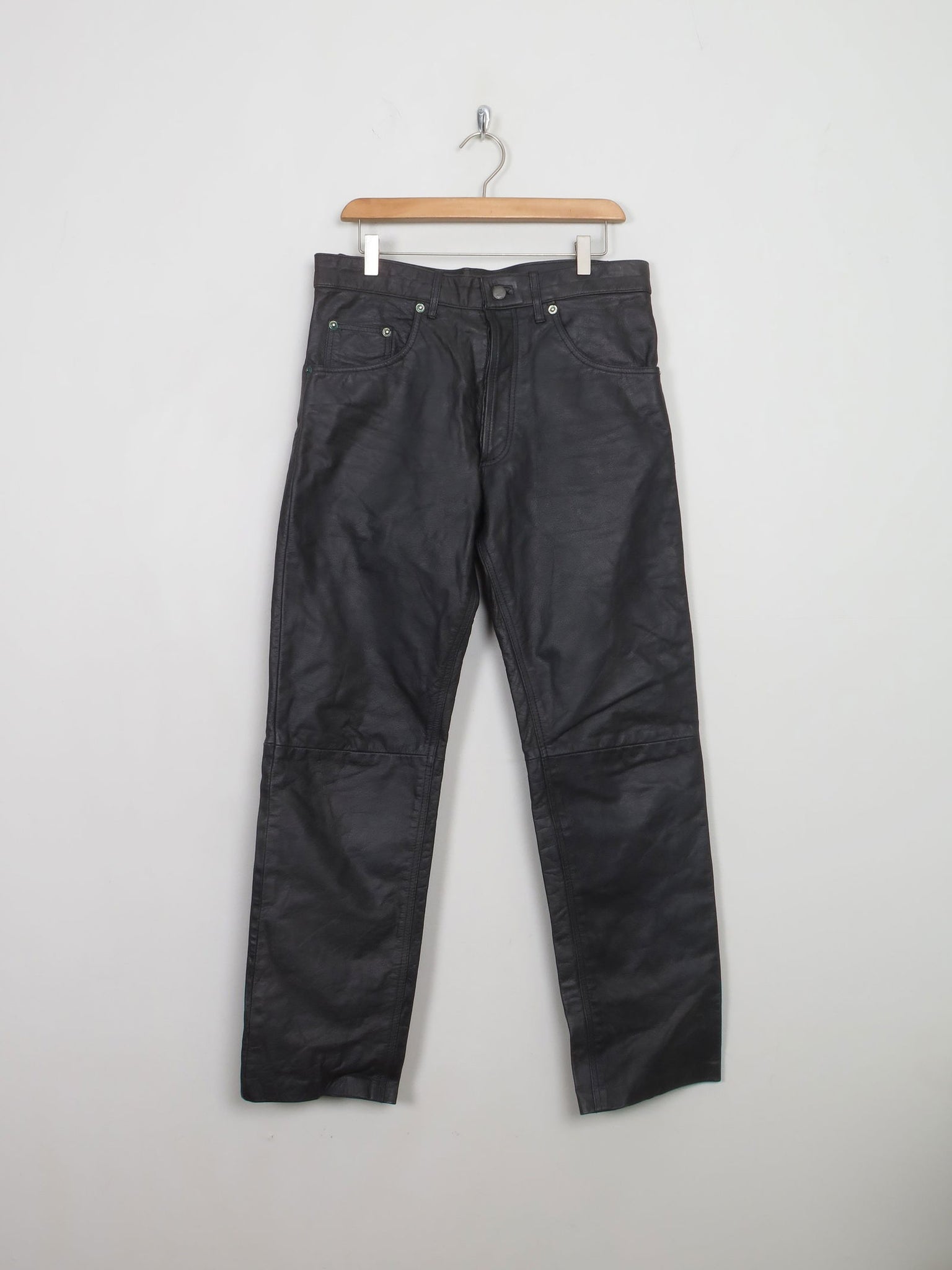 Men's Vintage Black Leather Trousers 34W - The Harlequin