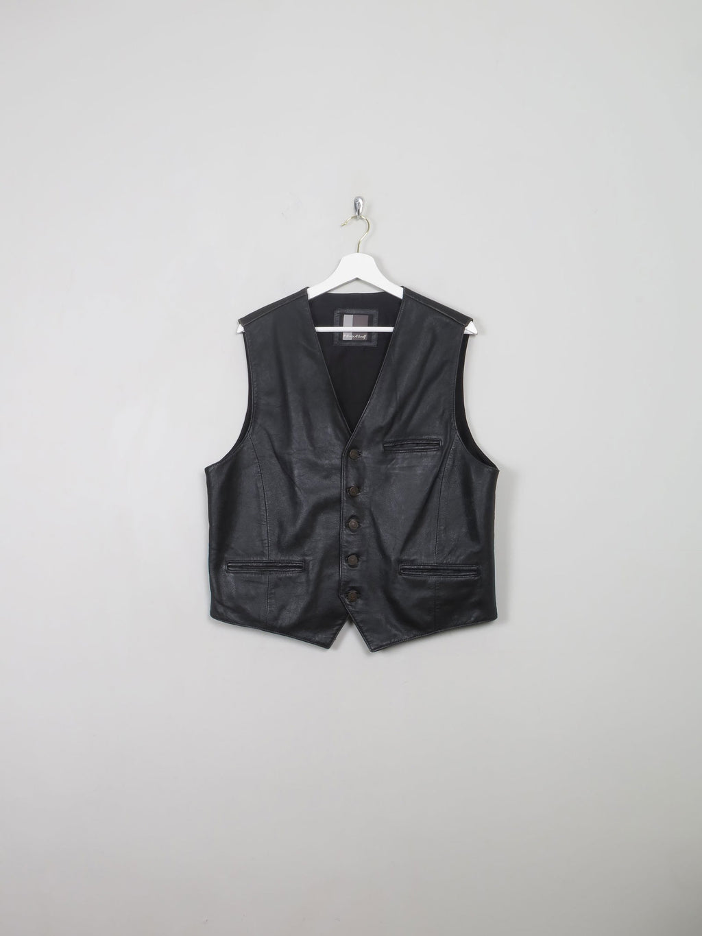 Men's Vintage Black Leather Waistcoat M/ L - The Harlequin