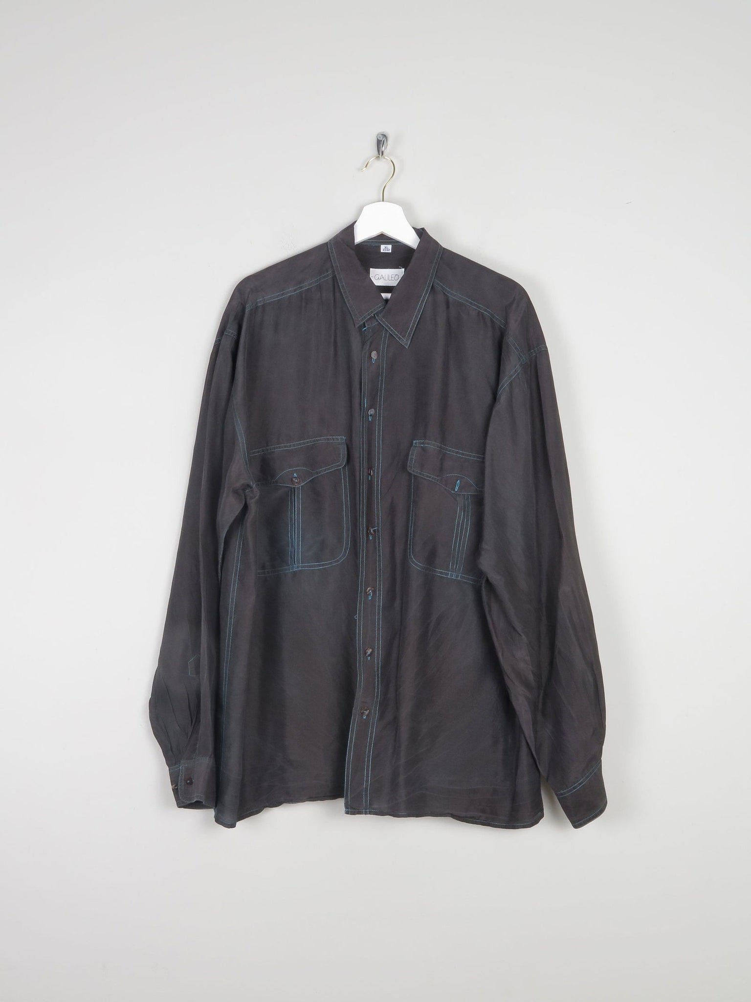 Men's Vintage Black Silk Shirt XL - The Harlequin