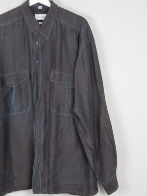 Men's Vintage Black Silk Shirt XL - The Harlequin