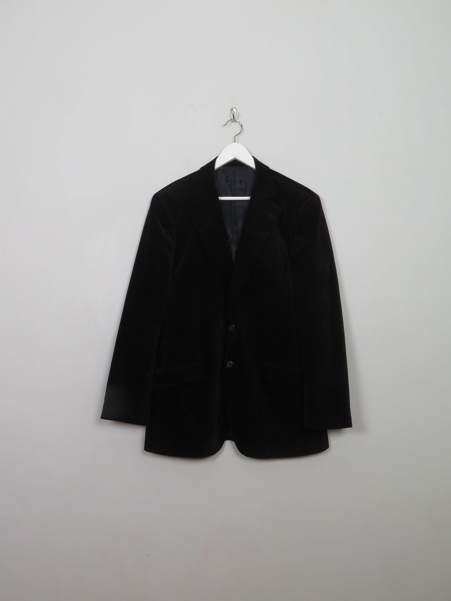 Men's Vintage Black Velvet Jacket With Pinstripe 42" - The Harlequin