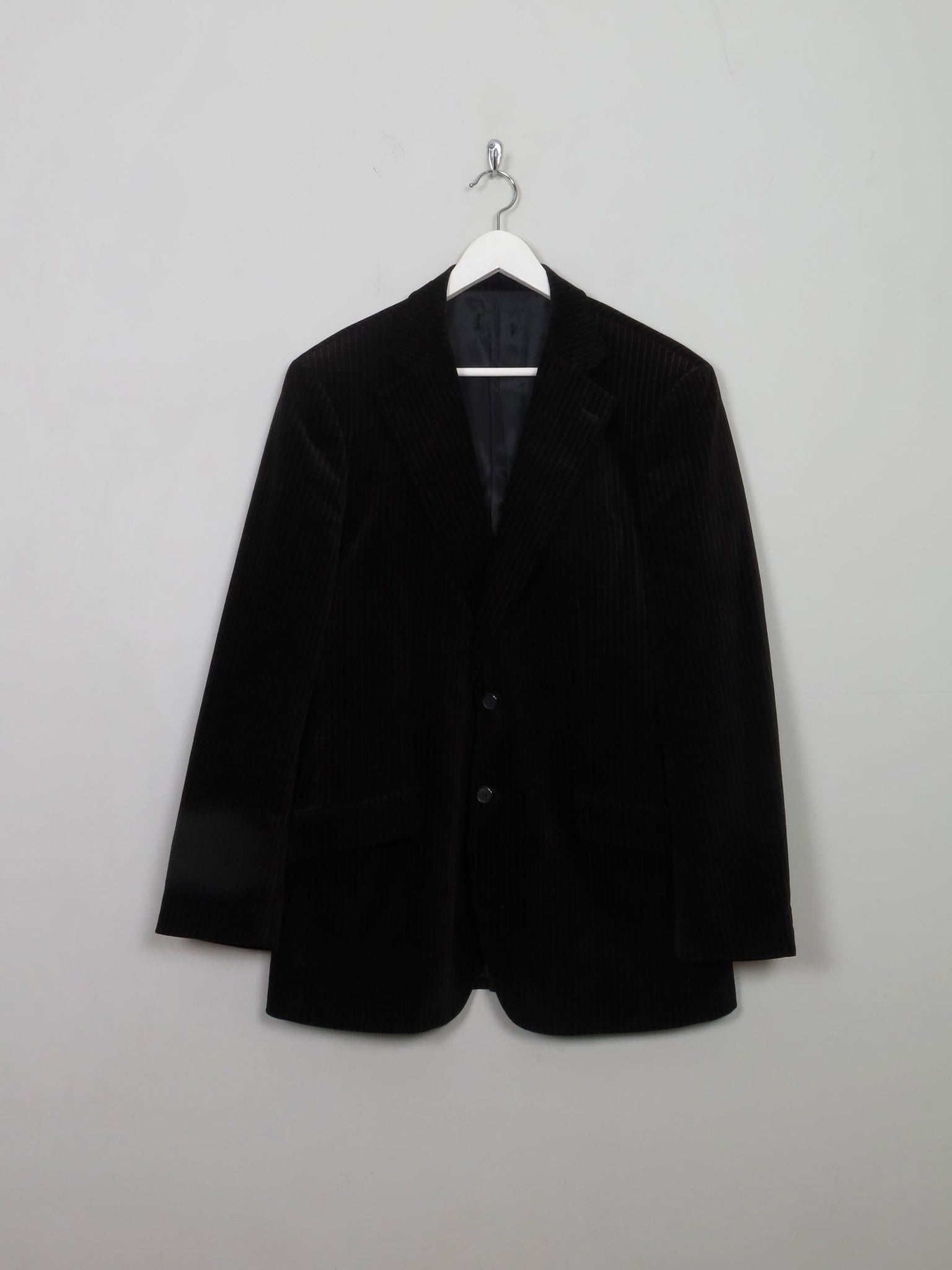 Men's Vintage Black Velvet Jacket With Pinstripe 42" - The Harlequin