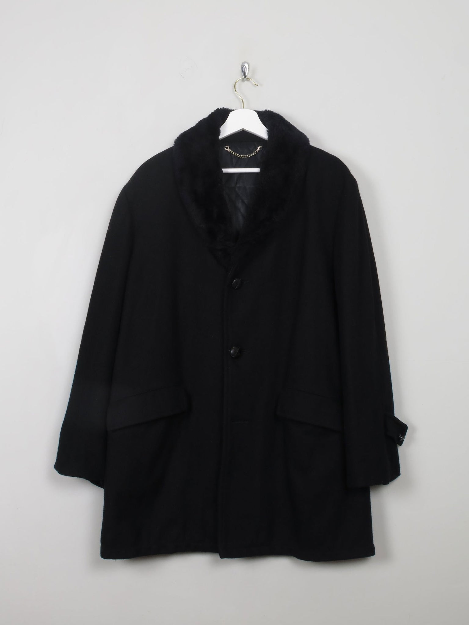 Men's Vintage Black Wool Short Coat L - The Harlequin