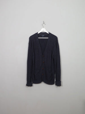 Men's Vintage Blue Cable-knit Cardigan L - The Harlequin