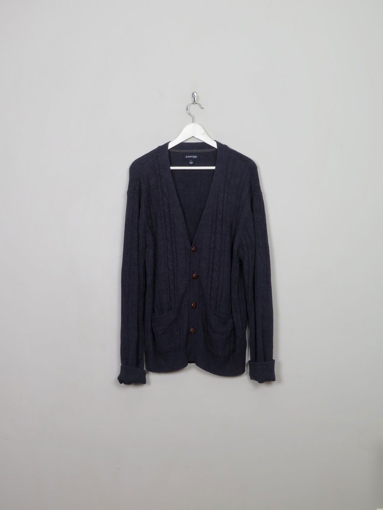 Men's Vintage Blue Cable-knit Cardigan L - The Harlequin