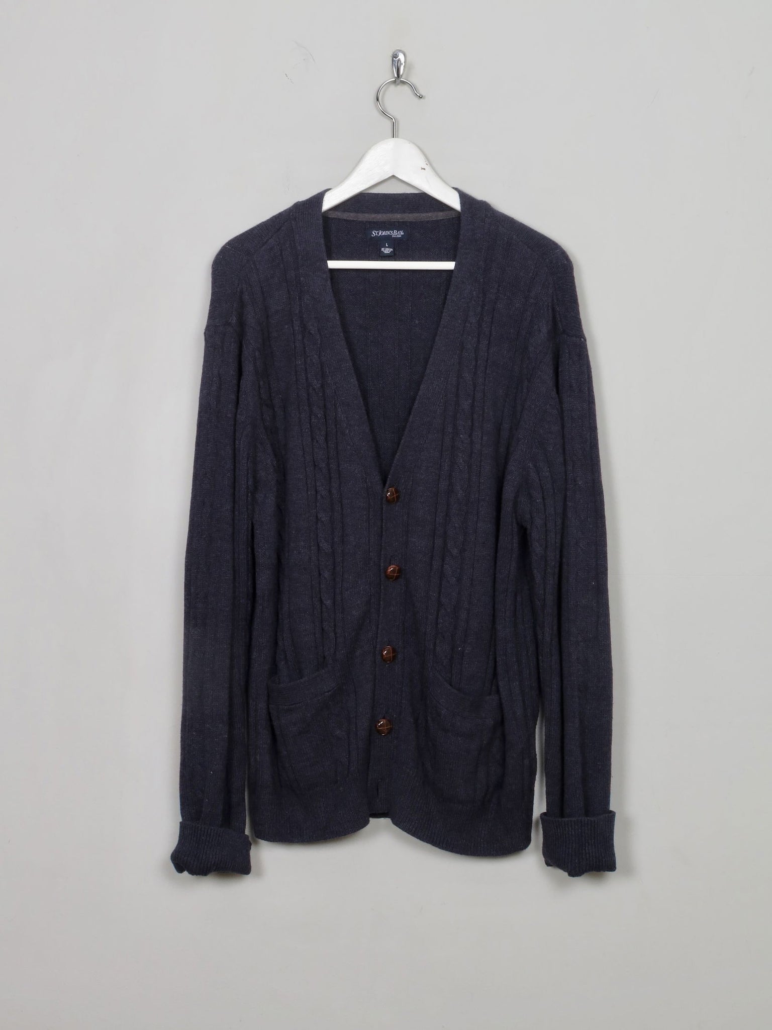Men's Vintage Blue Cable-knit Cardigan L - The Harlequin