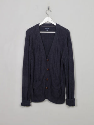 Men's Vintage Blue Cable-knit Cardigan L - The Harlequin