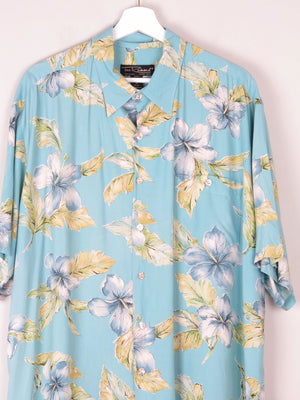 Men's Vintage Blue Floral Printed Tori Richard Short Sleeve Shirt XL - The Harlequin