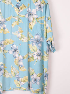 Men's Vintage Blue Floral Printed Tori Richard Short Sleeve Shirt XL - The Harlequin