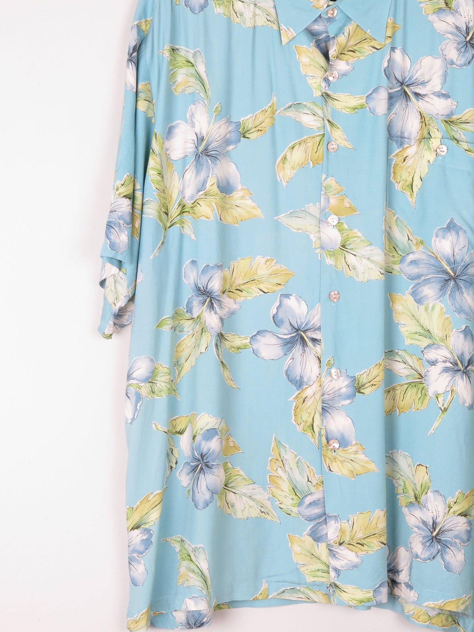 Men's Vintage Blue Floral Printed Tori Richard Short Sleeve Shirt XL - The Harlequin