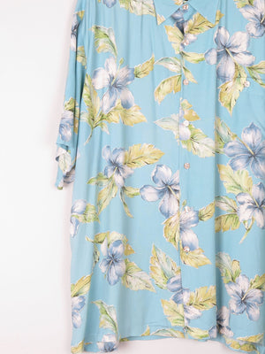 Men's Vintage Blue Floral Printed Tori Richard Short Sleeve Shirt XL - The Harlequin