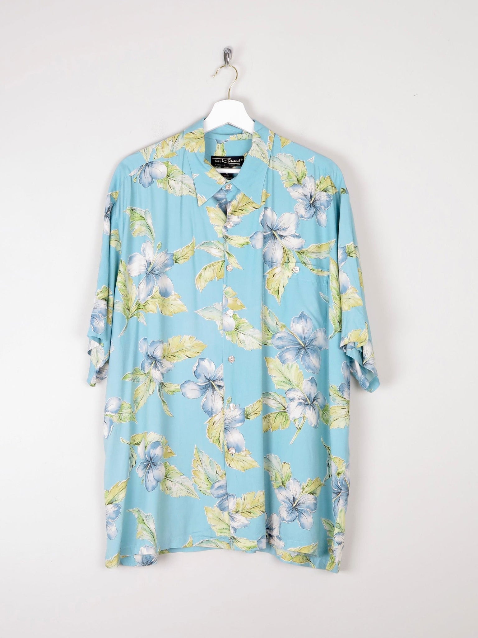 Men's Vintage Blue Floral Printed Tori Richard Short Sleeve Shirt XL - The Harlequin