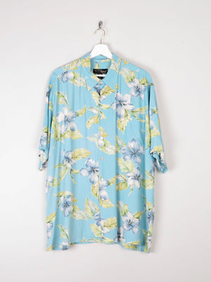 Men's Vintage Blue Floral Printed Tori Richard Short Sleeve Shirt XL - The Harlequin