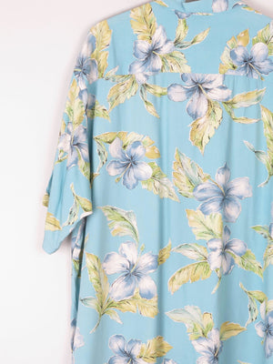 Men's Vintage Blue Floral Printed Tori Richard Short Sleeve Shirt XL - The Harlequin