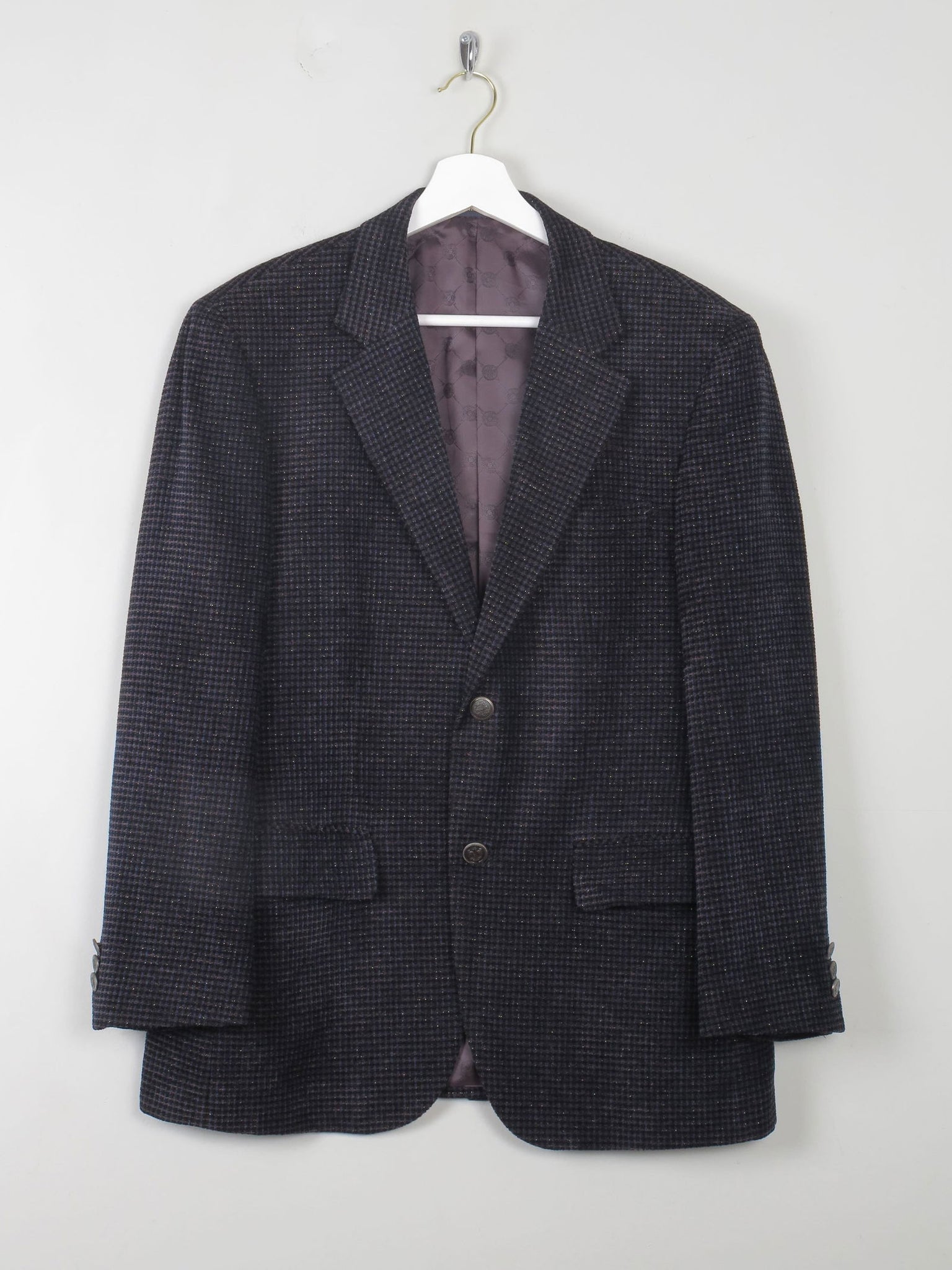 Men's Vintage Blue Printed Velvet Blazer By Indian Homme 38/40 S - The Harlequin