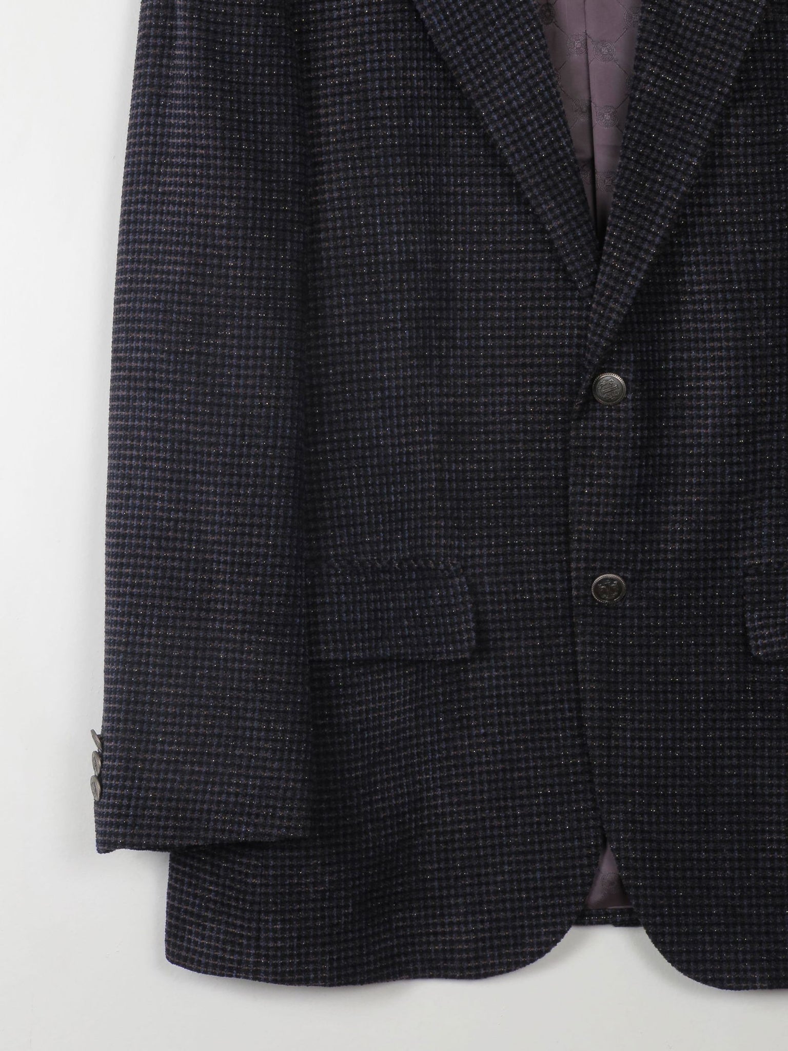 Men's Vintage Blue Printed Velvet Blazer By Indian Homme 38/40 S - The Harlequin