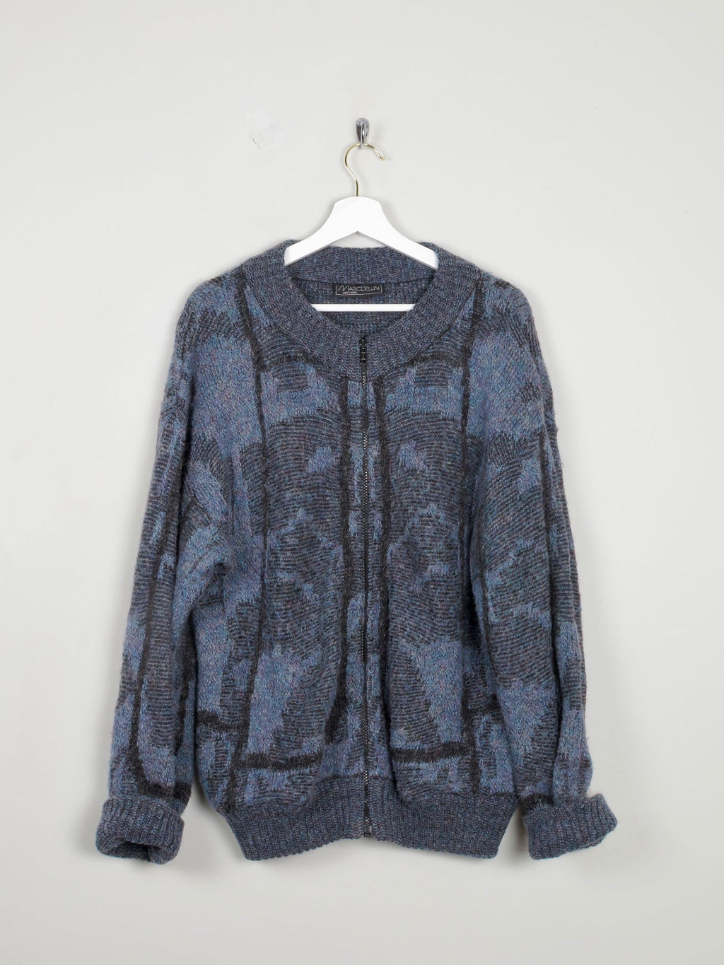 Men's Vintage Blue Wool Zip Cardigan Marc Bellini M - The Harlequin