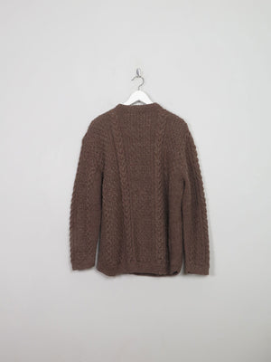 Men's Vintage Brown Hand-knit Aran Cardigan M - The Harlequin