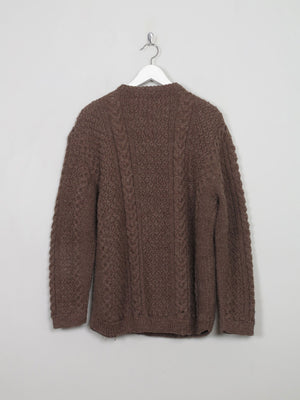 Men's Vintage Brown Hand-knit Aran Cardigan M - The Harlequin