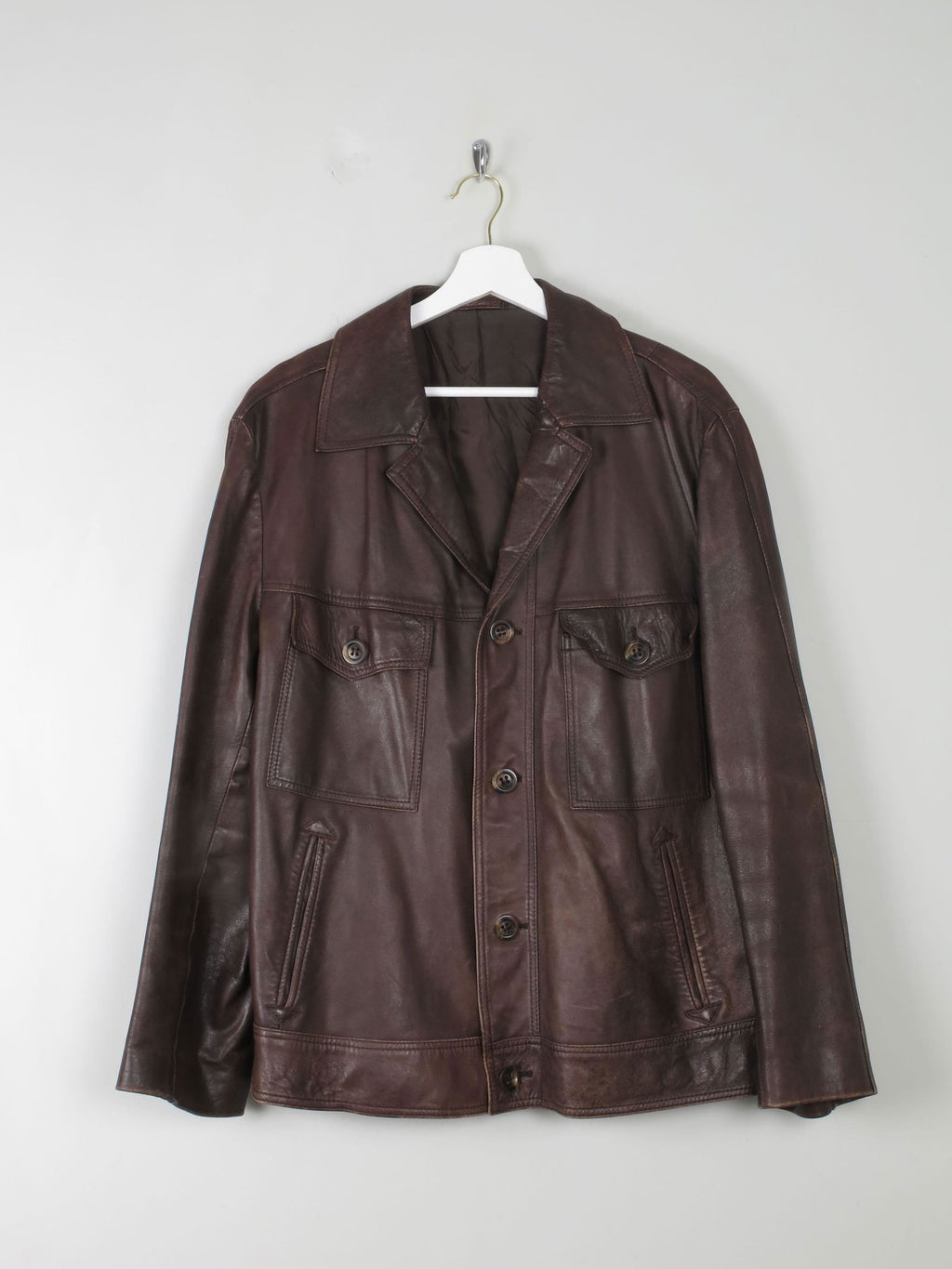 Men's Vintage Brown Leather Jacket L/XL - The Harlequin