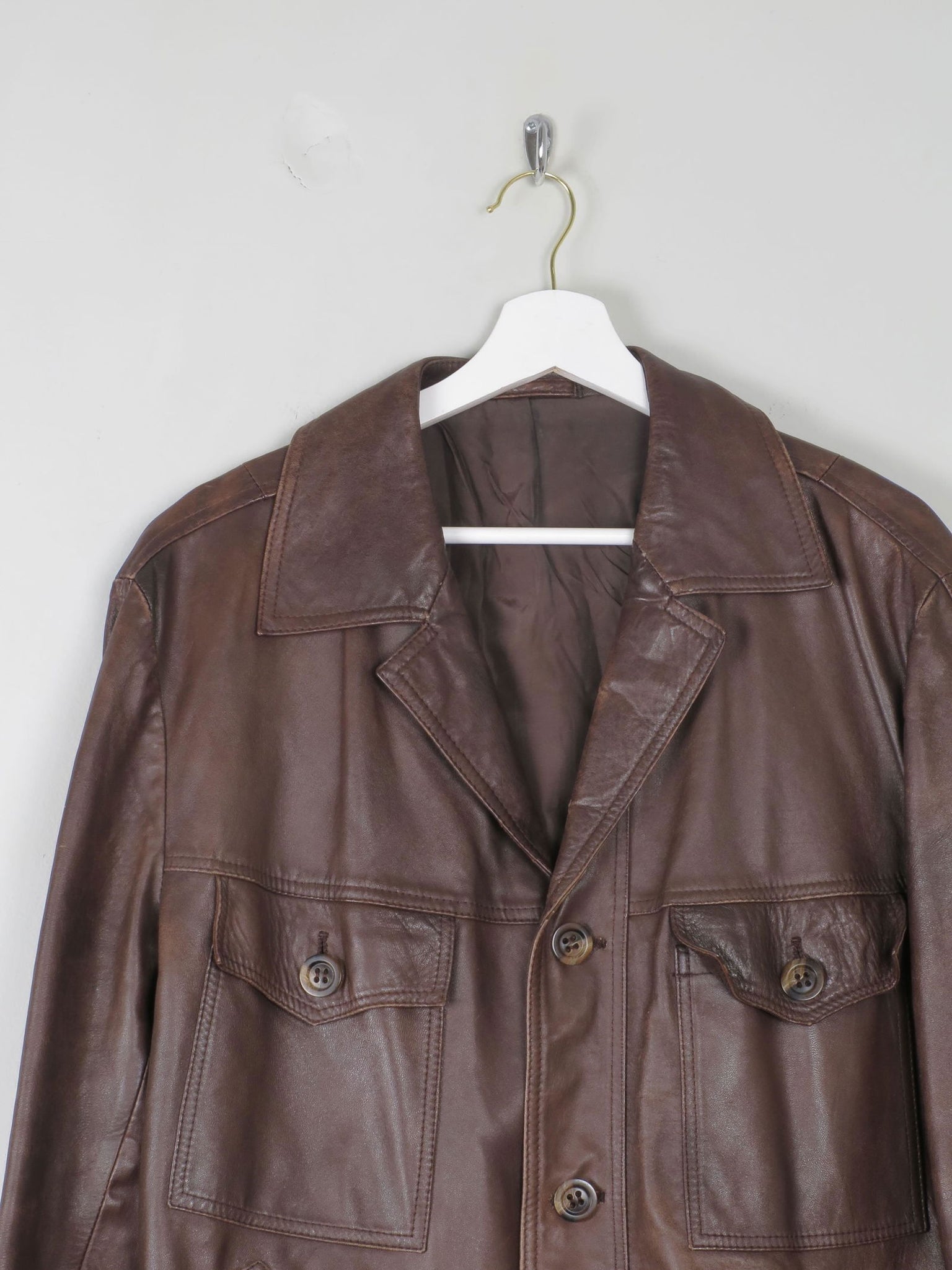 Men's Vintage Brown Leather Jacket L/XL - The Harlequin