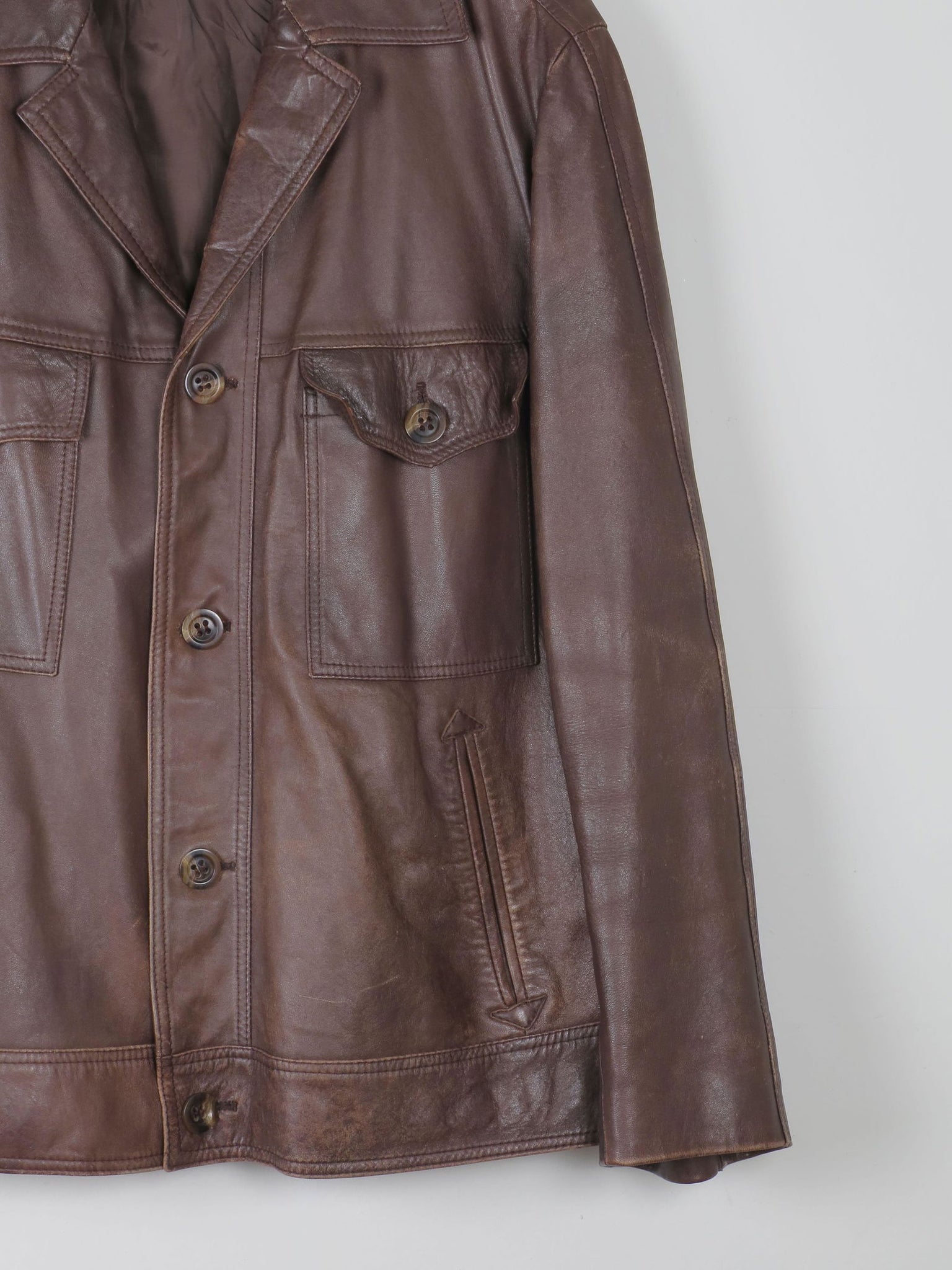 Men's Vintage Brown Leather Jacket L/XL - The Harlequin