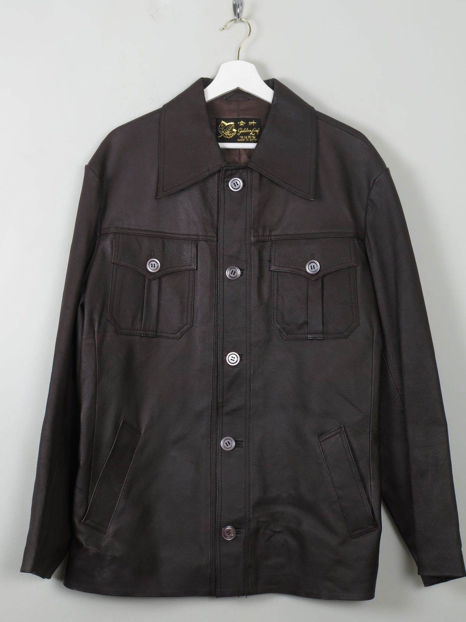 Men's Vintage Brown Leather Jacket L 44 - The Harlequin