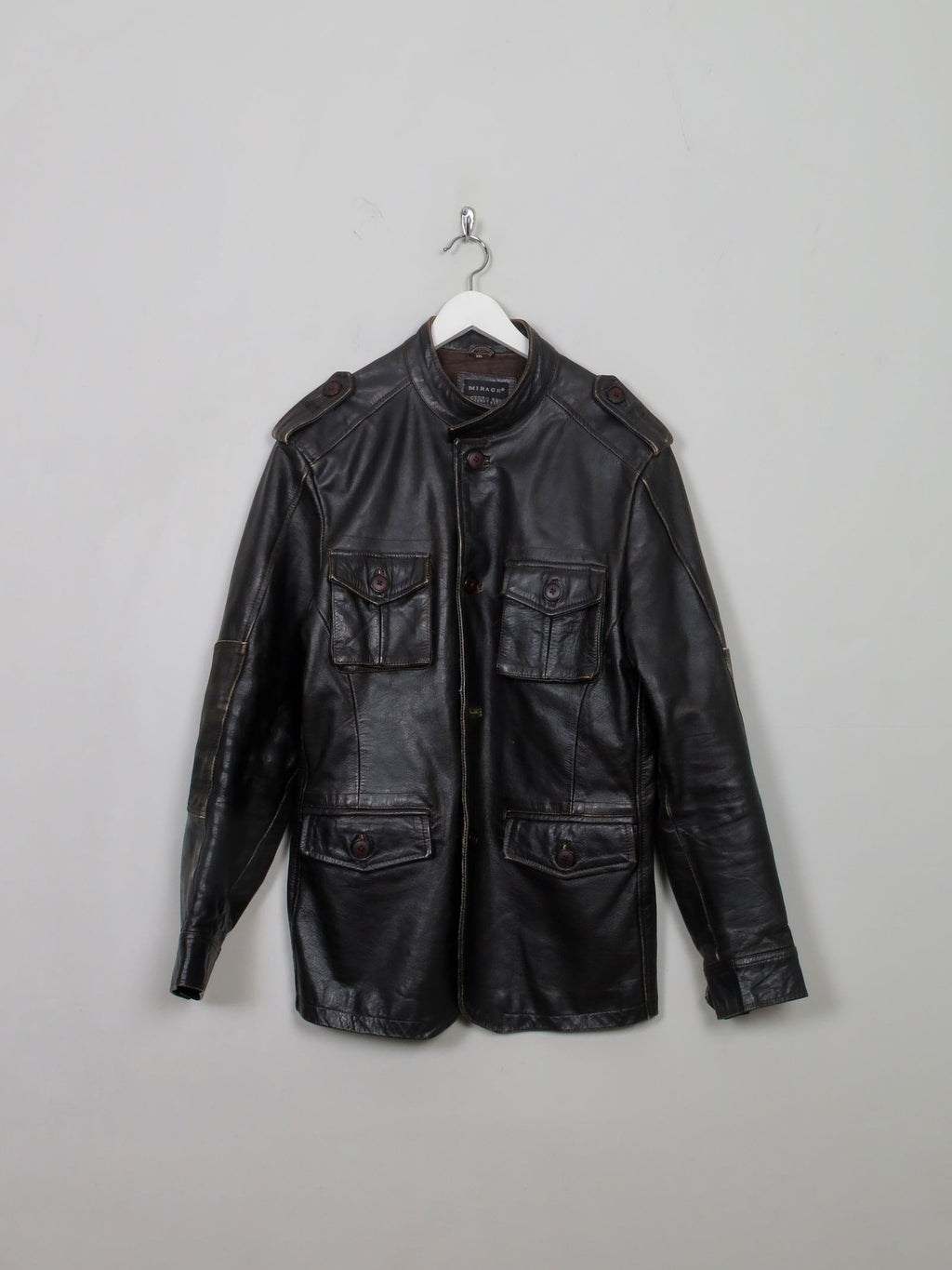 Men's Vintage Brown Leather Military/ Biker Style Jacket 42" - The Harlequin