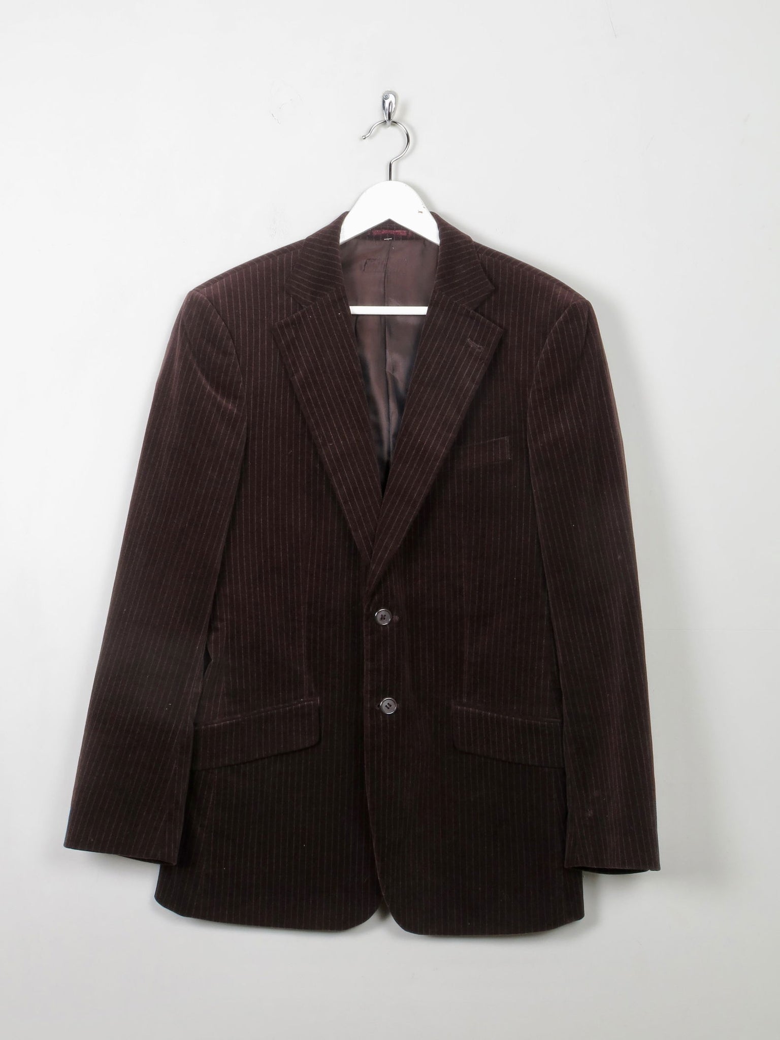 Men's Vintage Brown Velvet Jacket With Stripes 40" - The Harlequin