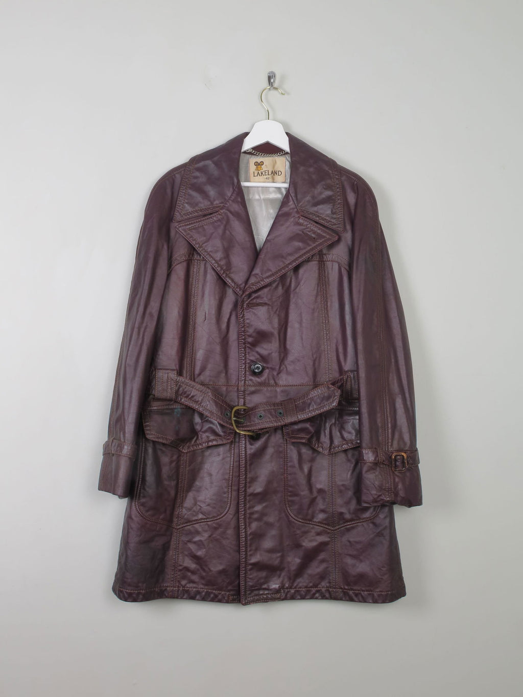 Men's Vintage Burgundy Leather 3/4 Coat M - The Harlequin