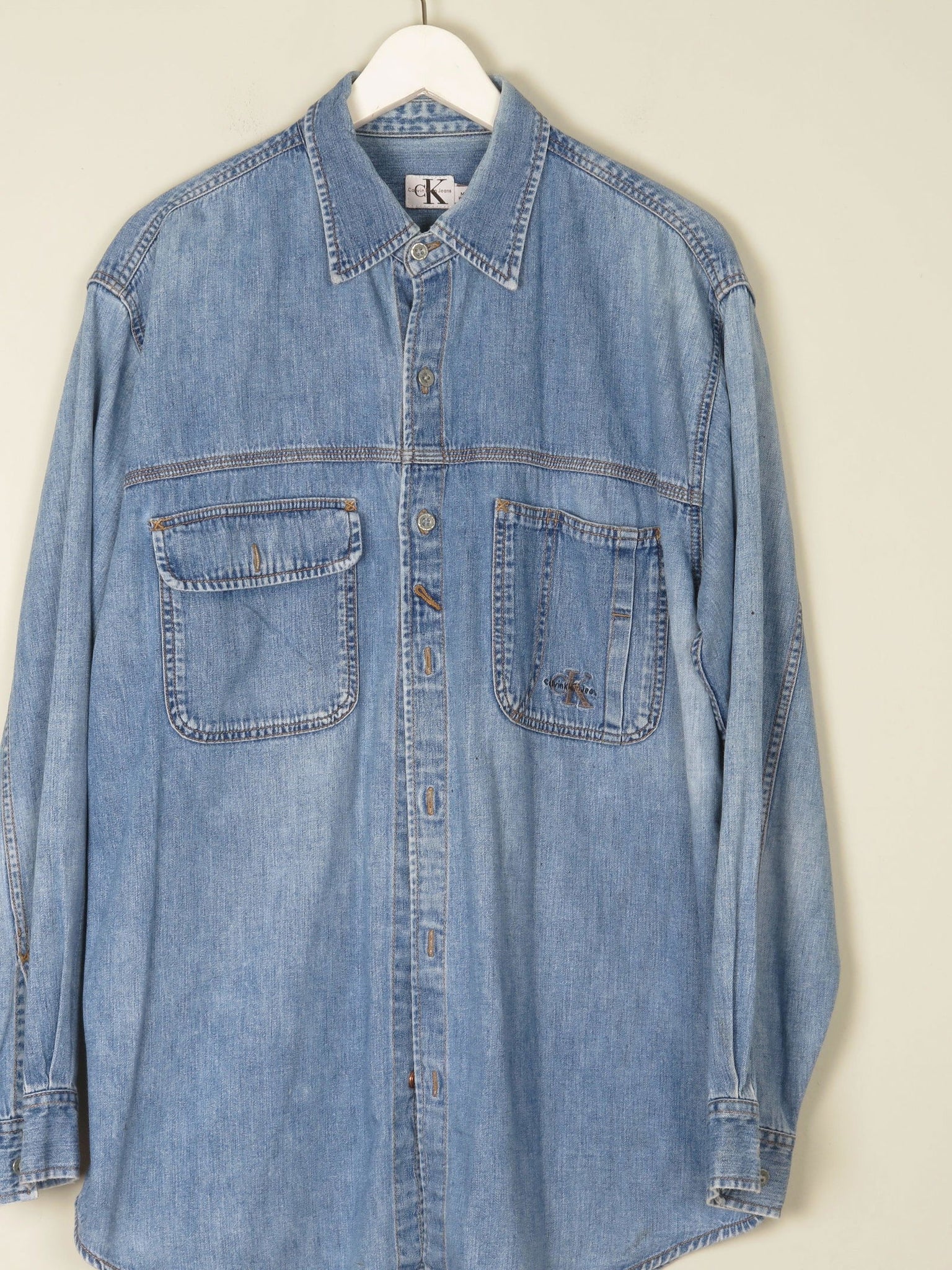 Men’s Vintage Calvin Klein Blue Denim Oversized Shirt M - The Harlequin