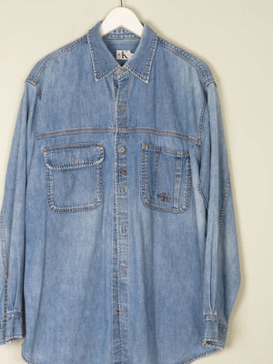Men’s Vintage Calvin Klein Blue Denim Oversized Shirt M - The Harlequin