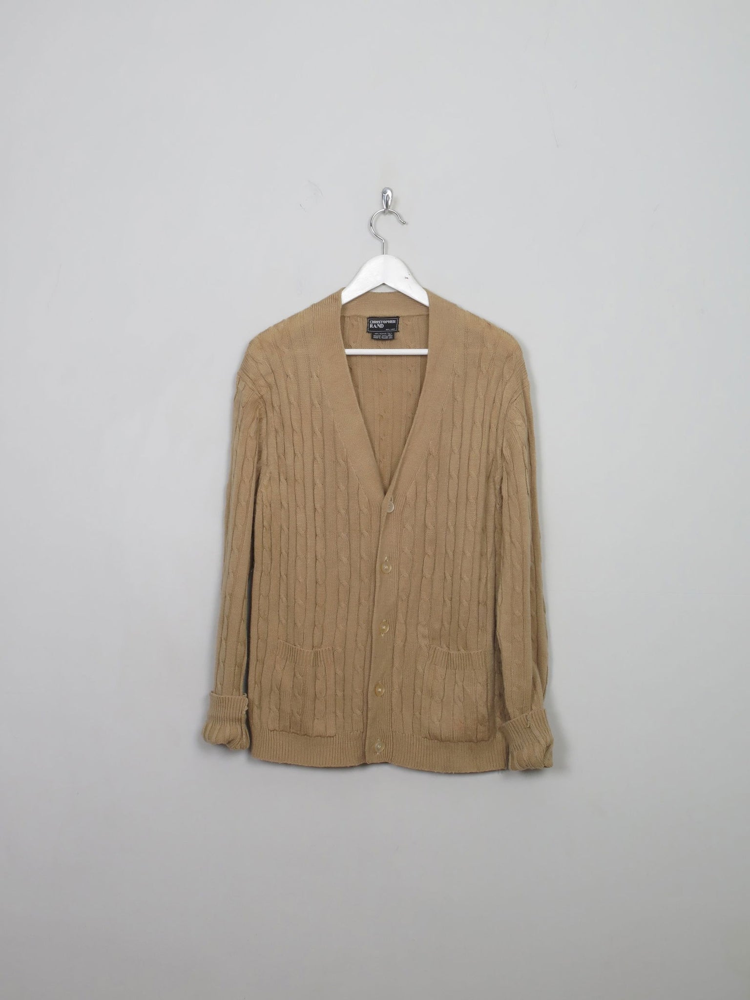 Men's Vintage Camel Cable-knit Cardigan  L - The Harlequin