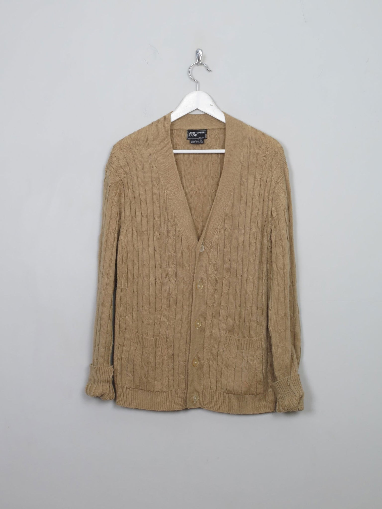 Men's Vintage Camel Cable-knit Cardigan  L - The Harlequin