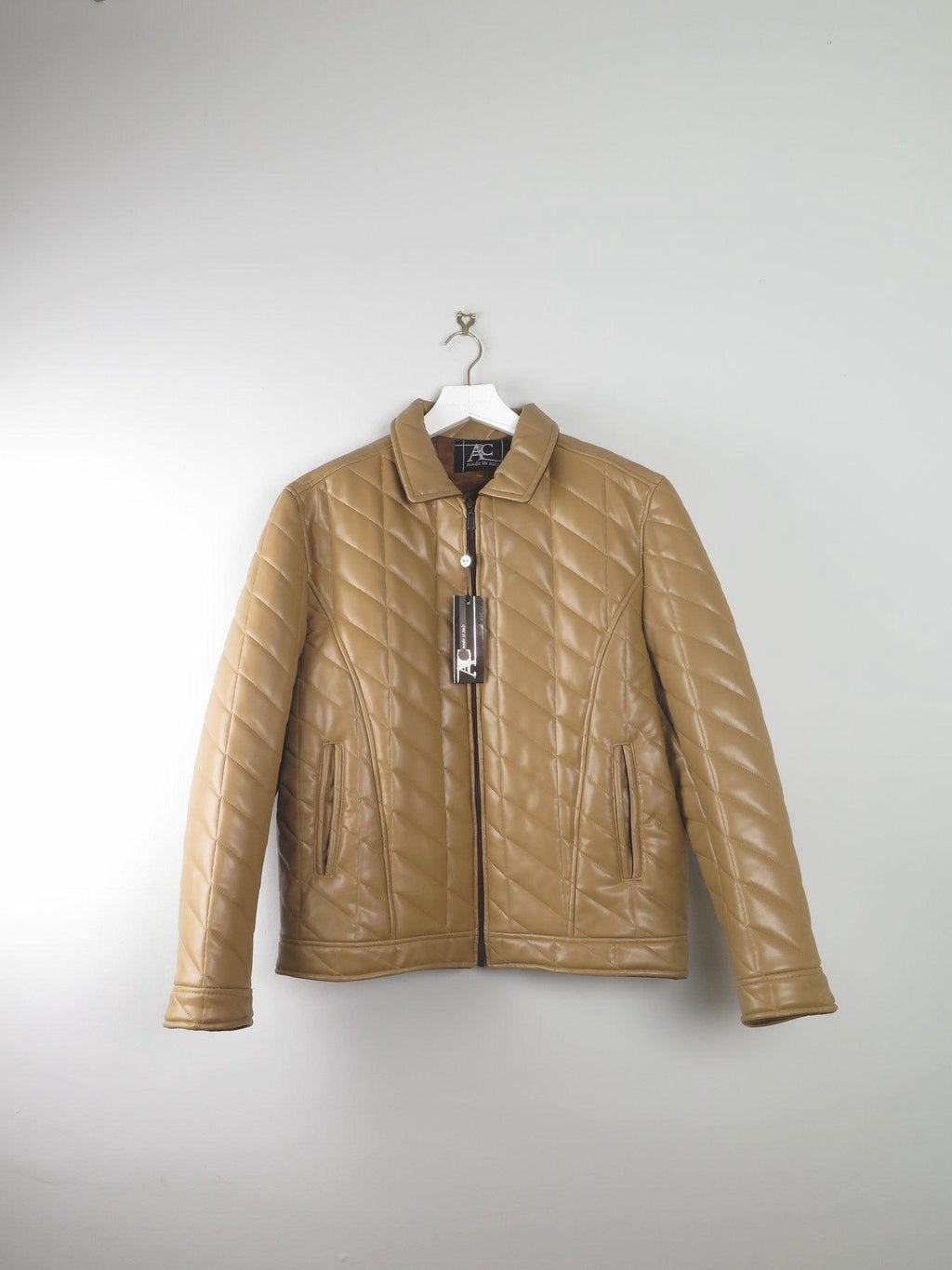 Men's Vintage Dark Cream Mustard Quilted Jacket PVC Never Worn L - The Harlequin